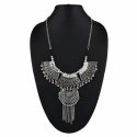 Indian Oxidized Silver Boho Bohemian Tassel Choker Statement Necklace