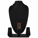 Indian Oxidized Boho Pendant Black Beaded Mangalsutra Earring Set