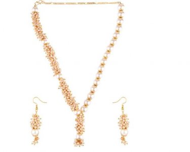 Indian Fashion Faux Pearl Strand Beaded Necklace Drop Earrings Jewelry