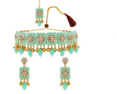 Indian Bollywood Crystal Kundan Necklace Earrings Maang Tikka Jewelry