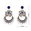 Indian Oxidized Boho Vintage Pearl Drop Chandbali Dangle Earrings