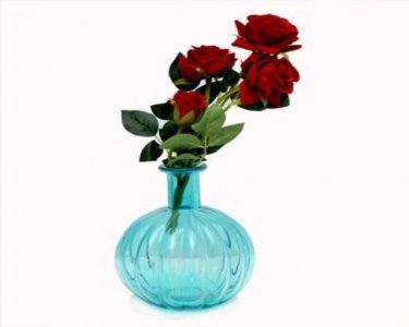Craftfry Pumpkin Flask Flower Glass Vase (7 inch, Blue)