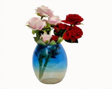 Craftfry Indian Dholak Shape Flower Glass Vase (11 inch, Blue)