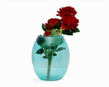 Craftfry Indian Dholak Shape Flower Glass Vase (11 inch, Blue)