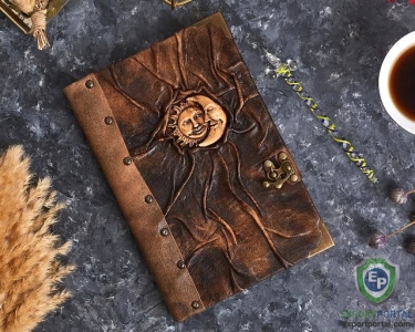 Brown Leather Handmade Notebook Sun And Moon Design Journal Dairy Book