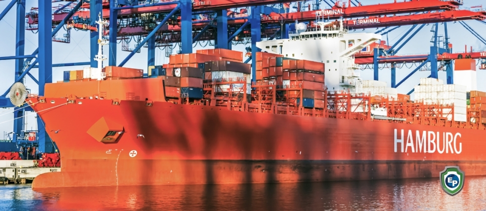 Container ship arriving at the terminal